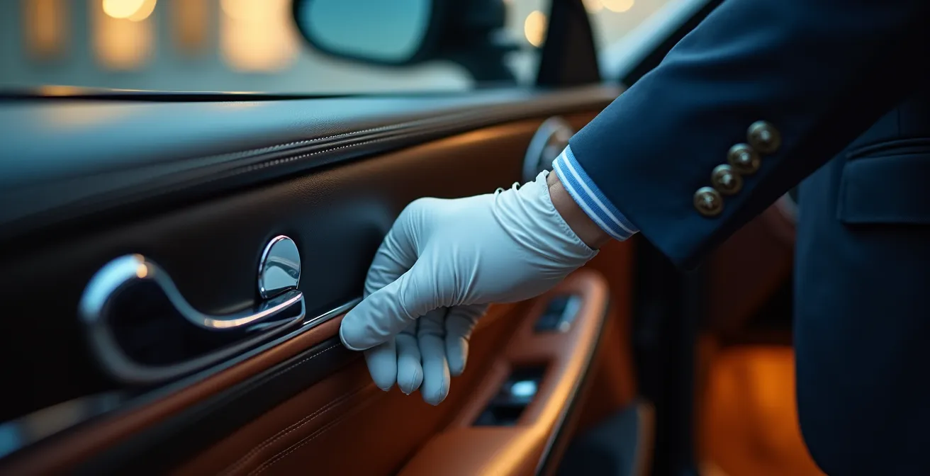 Exclusive VIP terminal entrance with luxury vehicles and private reception