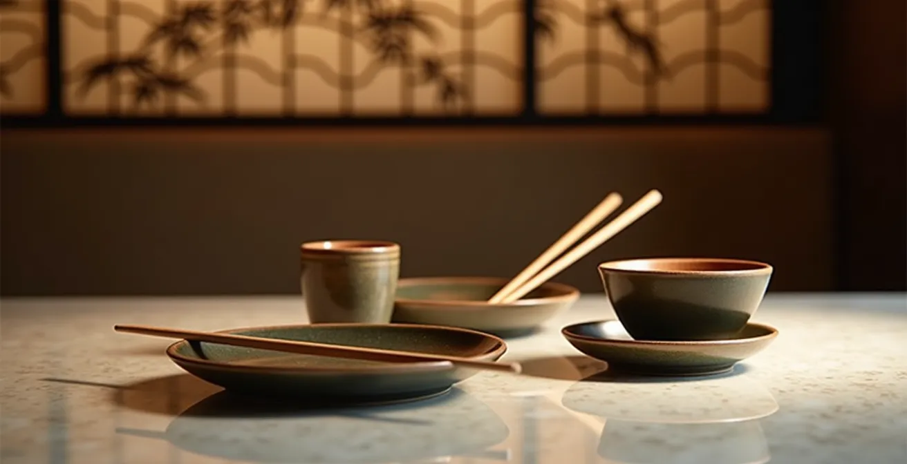 Modern Japanese fine dining ambiance with elegant table settings
