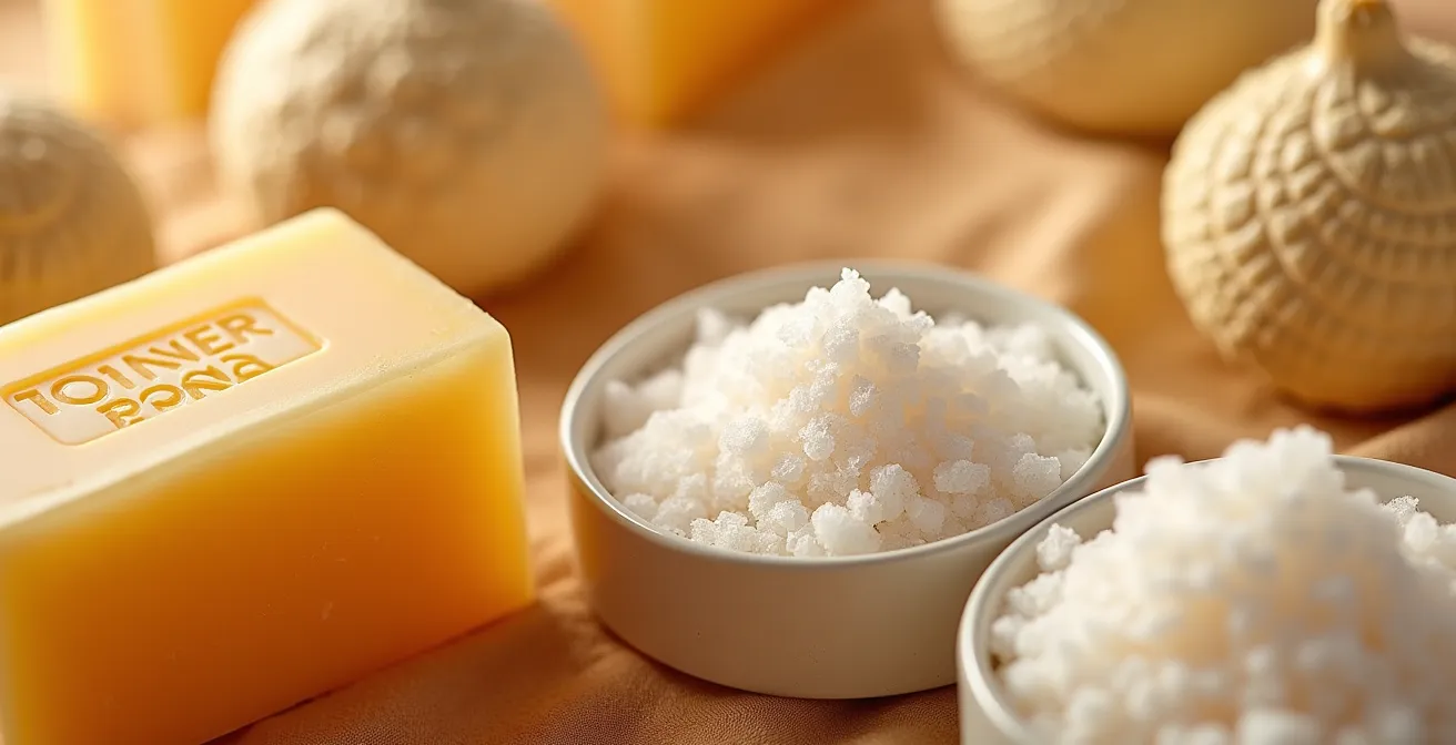 Extreme close-up of luxury soap and toiletry textures