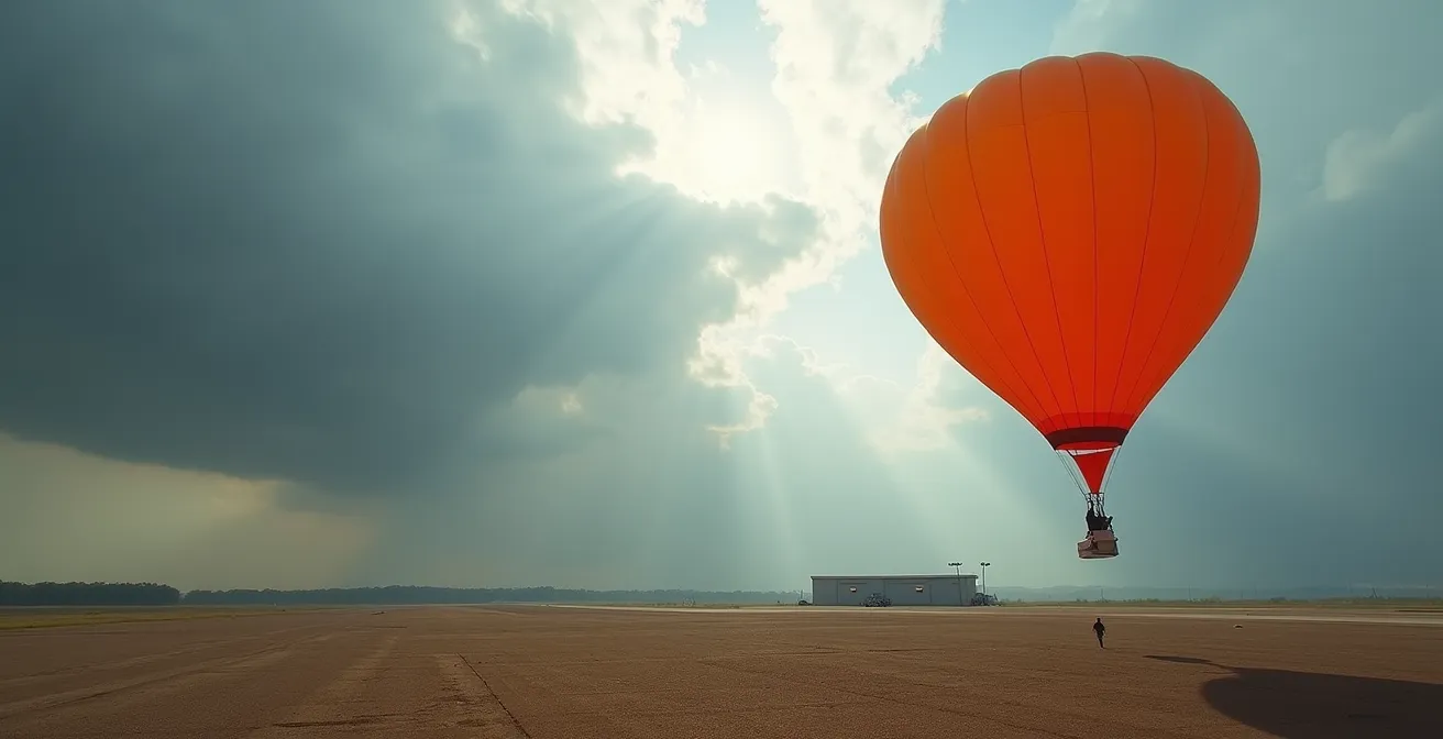 Wind sock fully extended at skydiving dropzone indicating high wind conditions